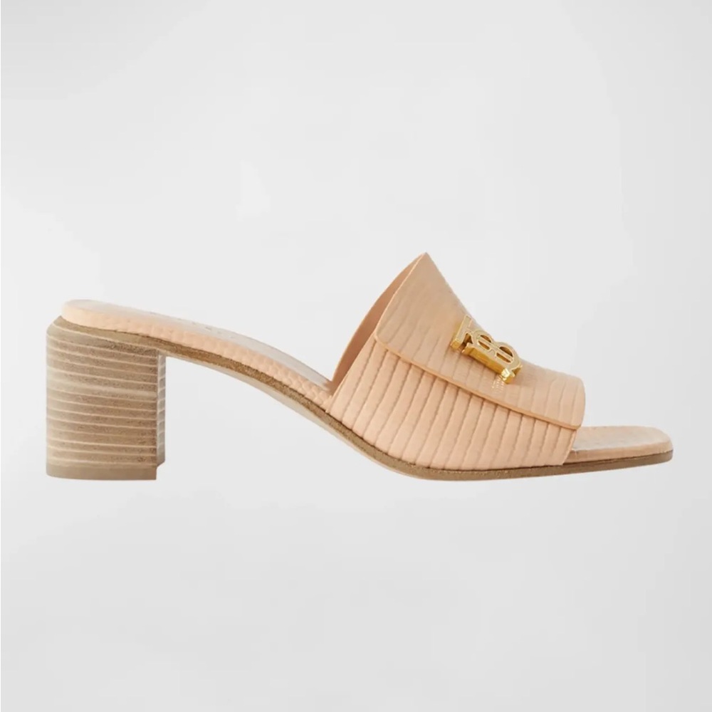 Burberry Winnie 55 Embossed Leather Heeled Sandals, Pale Nude - Retail $890